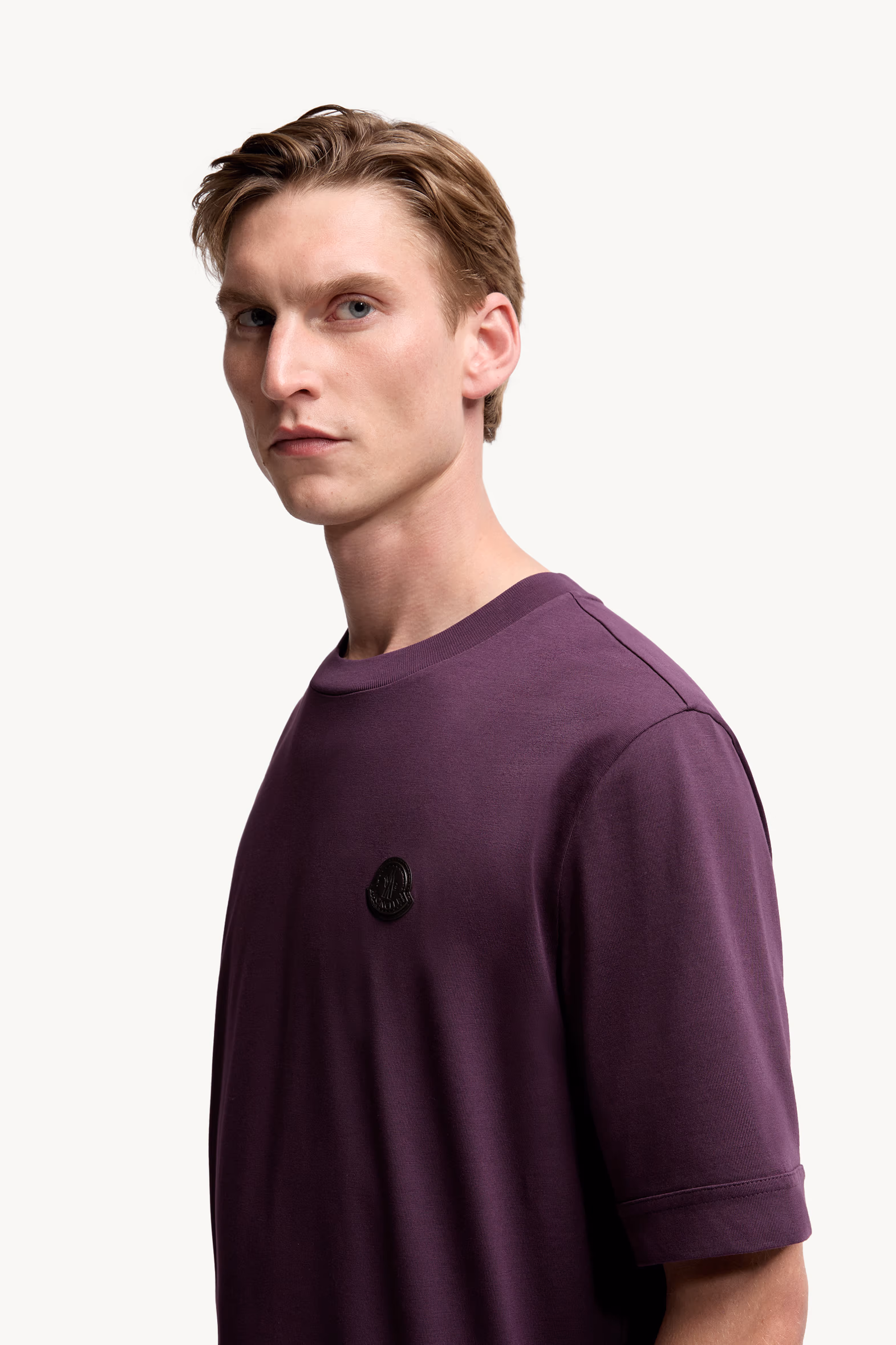 T-shirt en coton à empiècement logo Hommes Violet Moncler 4